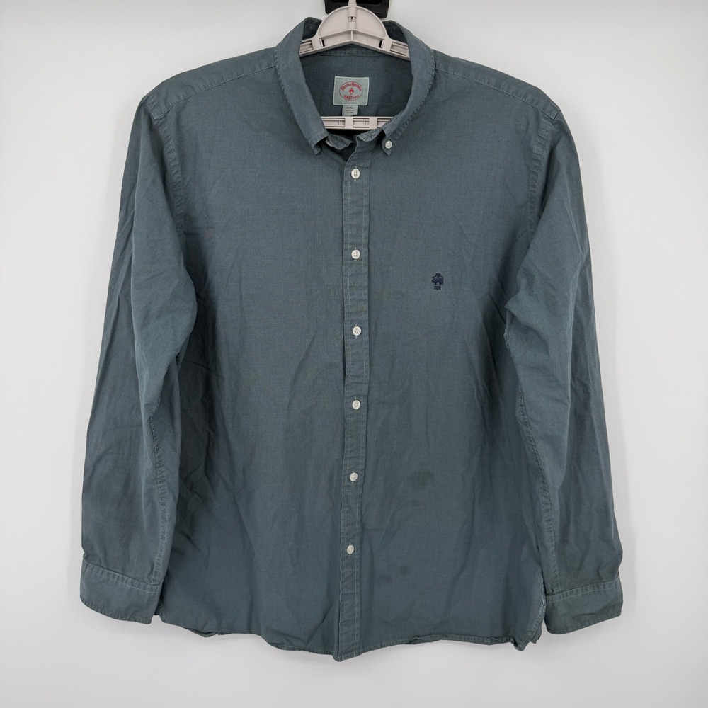 Brooks Brothers Red Fleece Mens XXL Blue Green Houndstooth Button Down Shirt - Picture 1 of 7